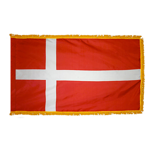 3x5 Denmark Indoor Flag with Polehem Sleeve & Fringe