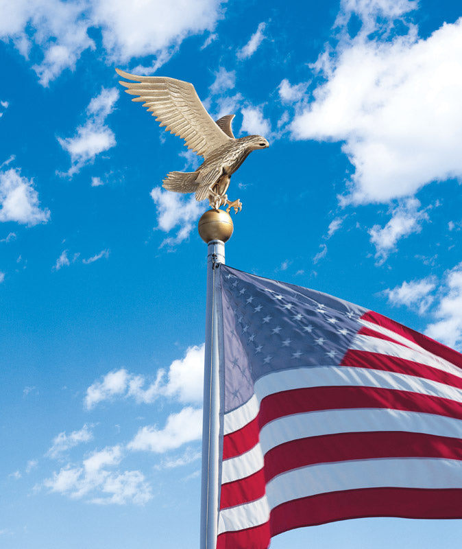 15" Gold Painted Cast Aluminum Outdoor Eagle Ornament with Ball