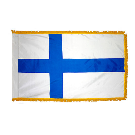 3x5 Finland Indoor Flag with Polehem Sleeve & Fringe