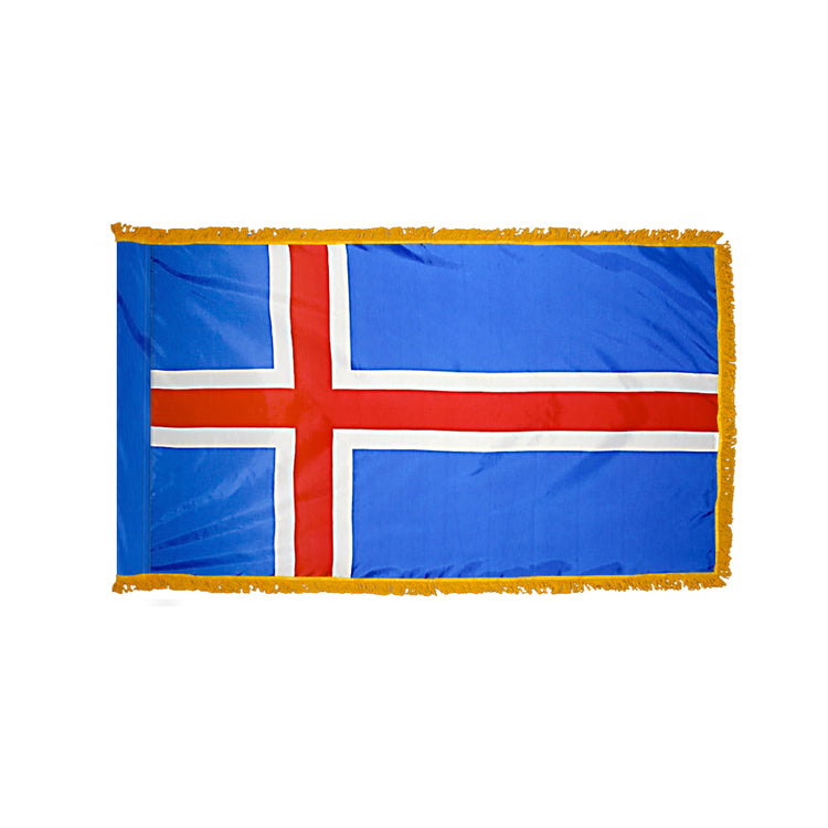 3x5 Iceland Indoor Flag with Polehem Sleeve & Fringe