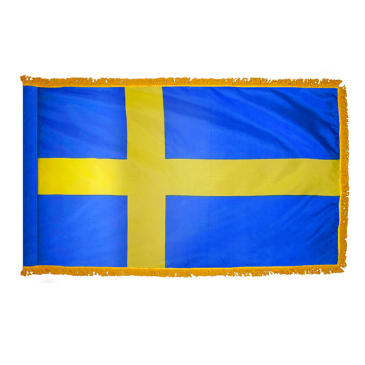 3x5 Sweden Indoor Flag with Polehem Sleeve & Fringe