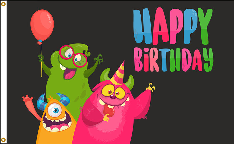 3x5 Happy Birthday Monsters Outdoor Flag